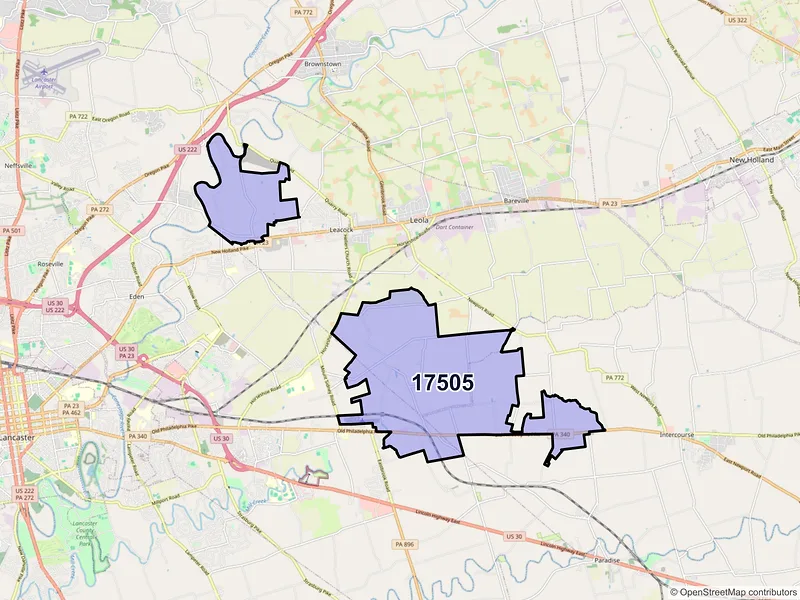 Map of ZIP Code 17505 — Bird in Hand, PA