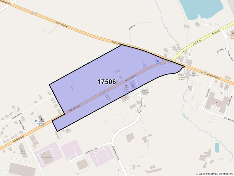 Map of Blue Ball, Pennsylvania and ZIP codes