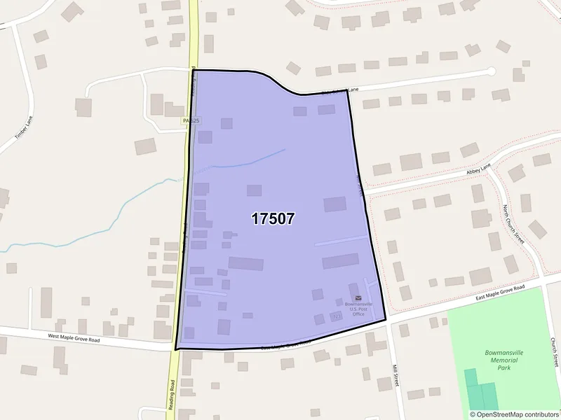 Map of Bowmansville, Pennsylvania and ZIP codes