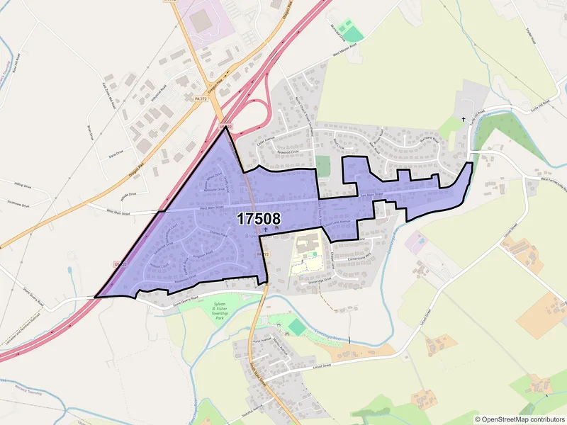 Map of Brownstown, Pennsylvania and ZIP codes