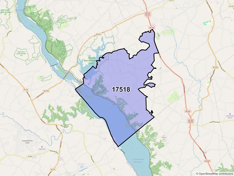 Map of ZIP Code 17518 — Drumore, PA
