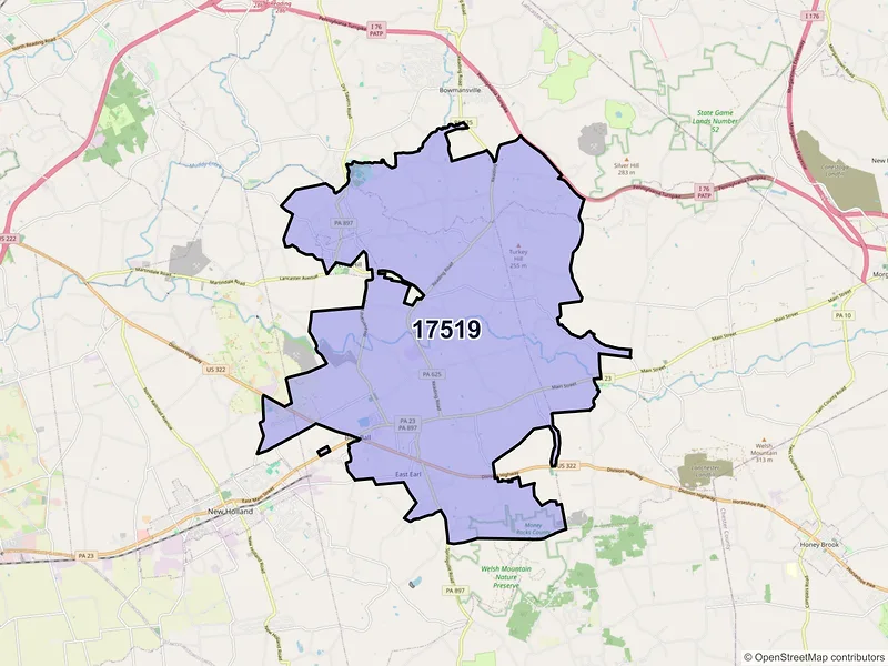 Map of ZIP Code 17519 — East Earl, PA