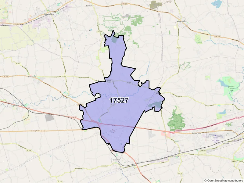Map of ZIP Code 17527 — Gap, PA