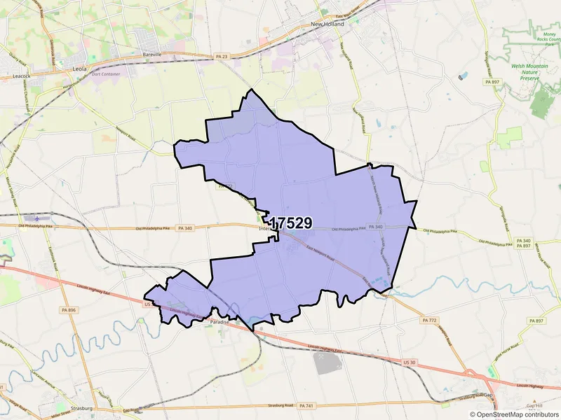 Map of ZIP Code 17529 — Gordonville, PA