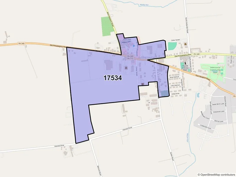 Map of Intercourse, Pennsylvania and ZIP codes