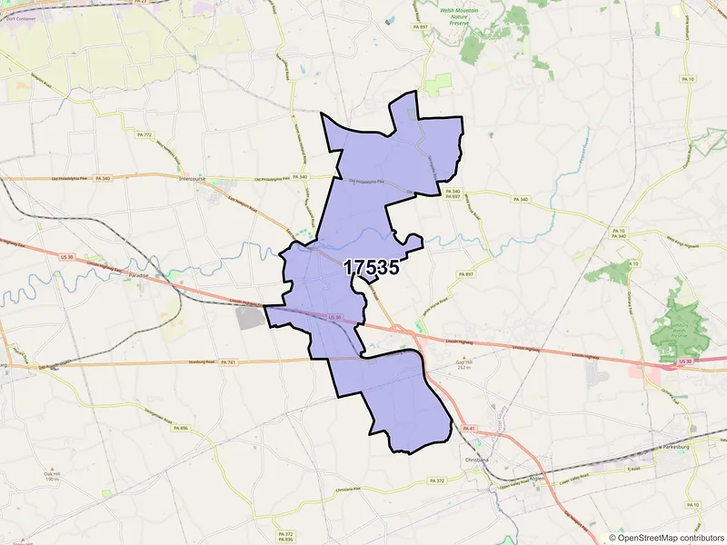 Map of ZIP Code 17535 — Kinzers, PA