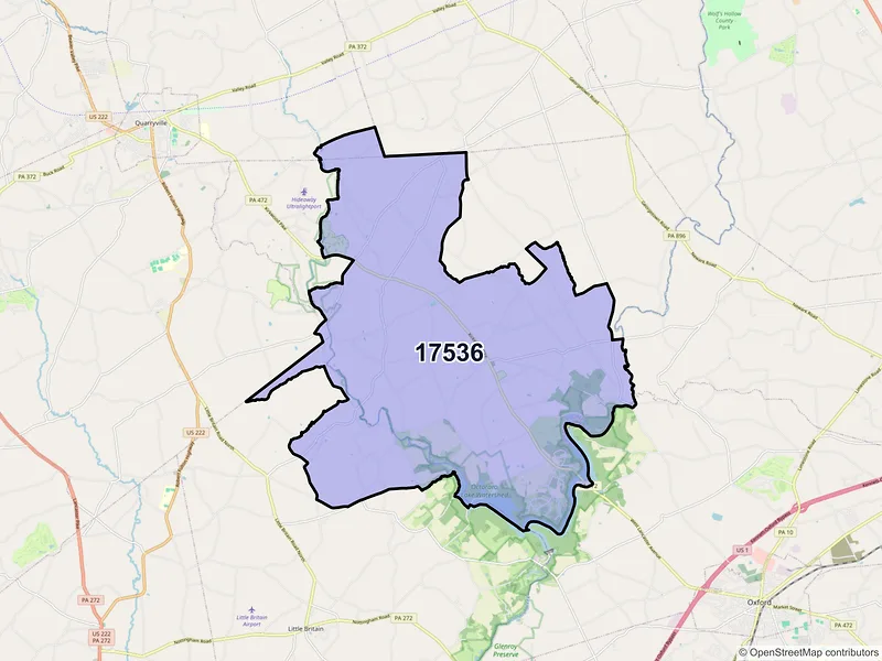 Map of ZIP Code 17536 — Kirkwood, PA