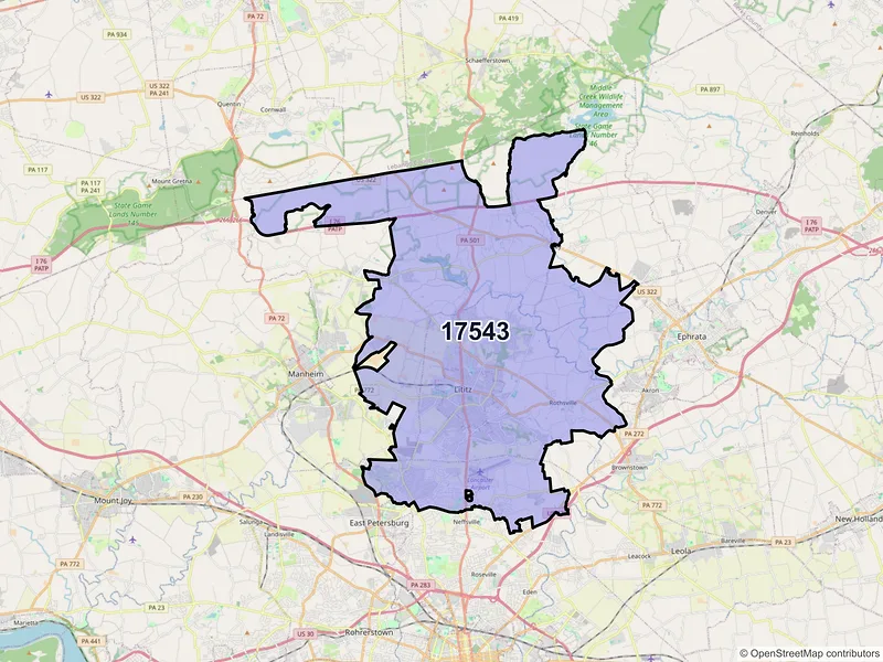 Map of ZIP Code 17543 — Lititz, PA