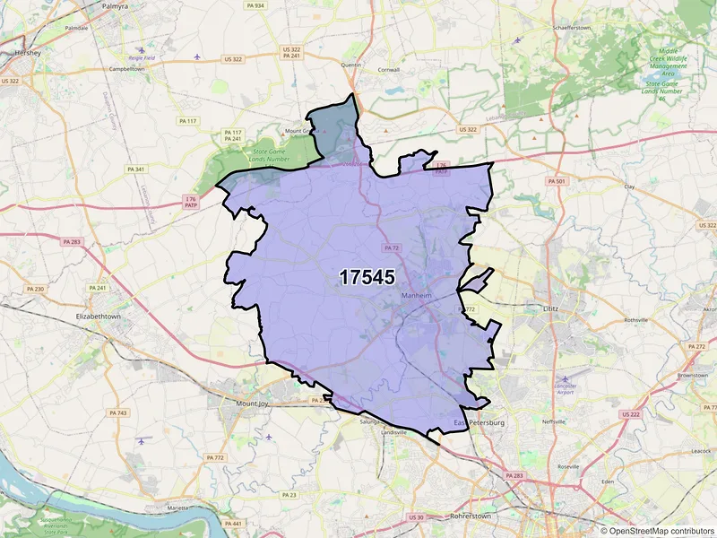 Map of ZIP Code 17545 — Manheim, PA
