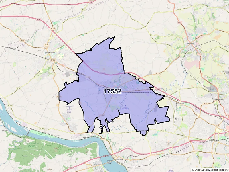 Map of ZIP Code 17552 — Mount Joy, PA