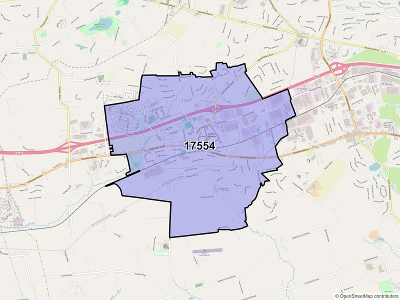 Map of ZIP Code 17554 — Mountville, PA