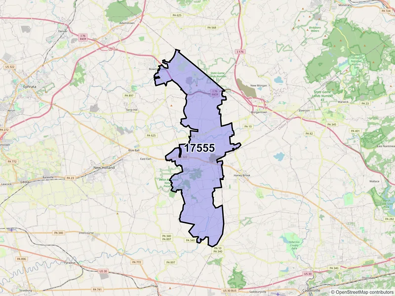Map of ZIP Code 17555 — Narvon, PA