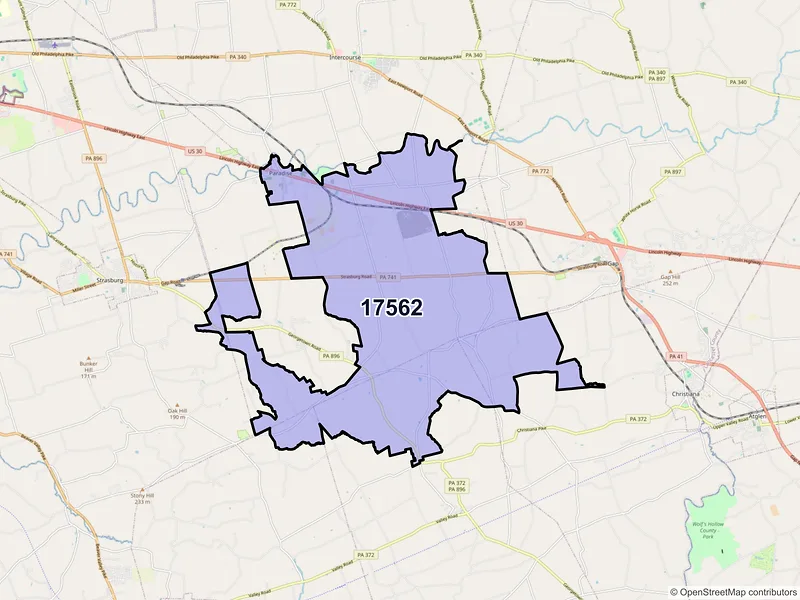 Map of ZIP Code 17562 — Paradise, PA