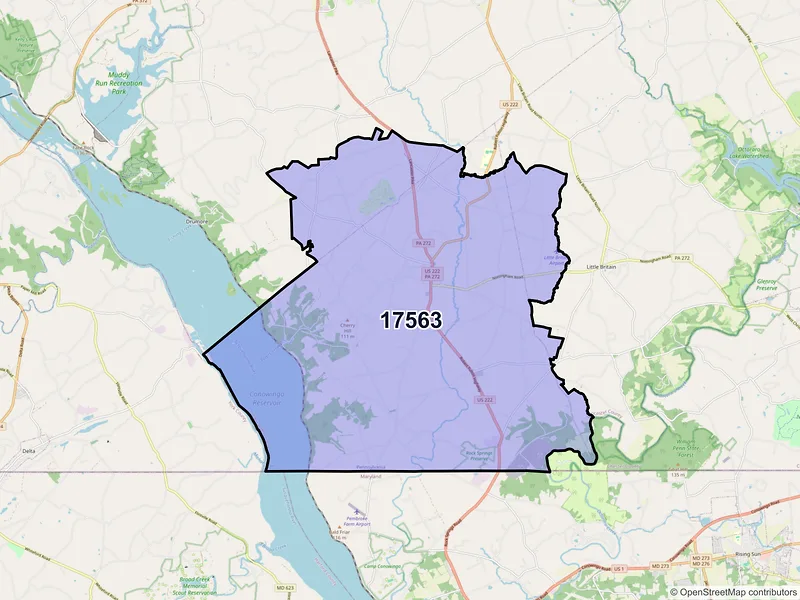Map of Peach Bottom, Pennsylvania and ZIP codes