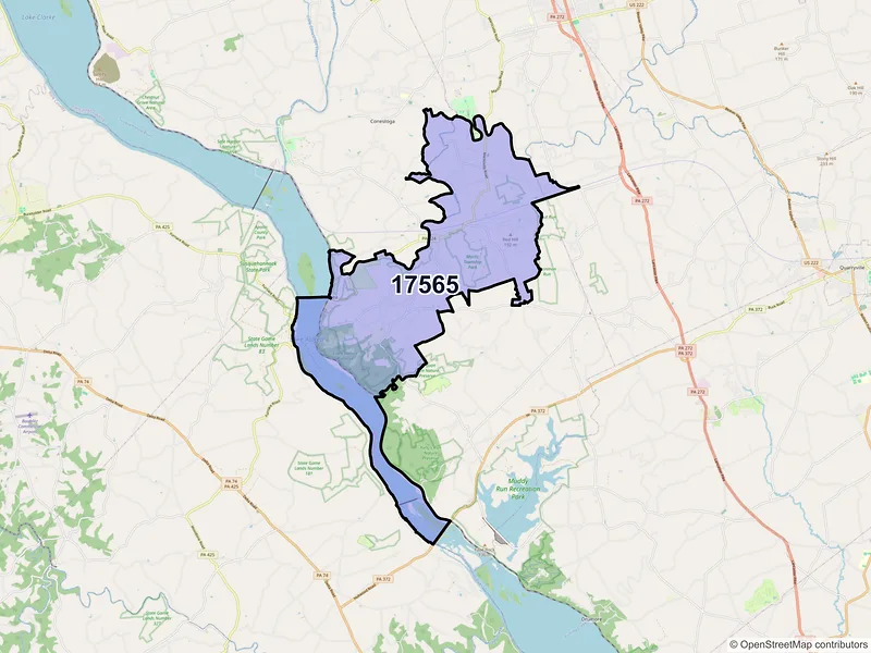 Map of ZIP Code 17565 — Pequea, PA