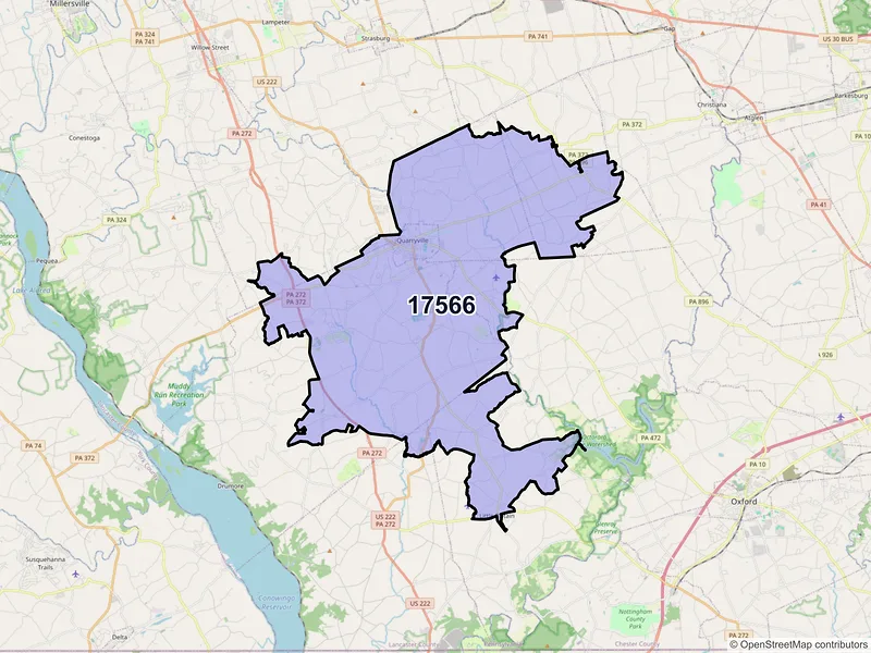 Map of ZIP Code 17566 — Quarryville, PA
