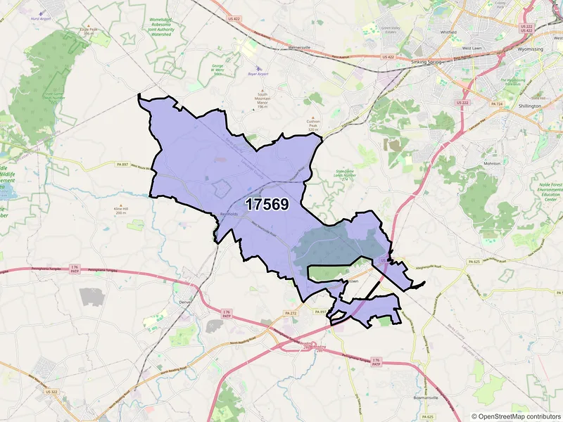 Map of ZIP Code 17569 — Reinholds, PA