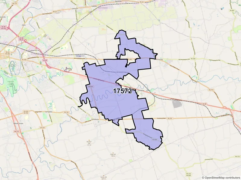Map of ZIP Code 17572 — Ronks, PA