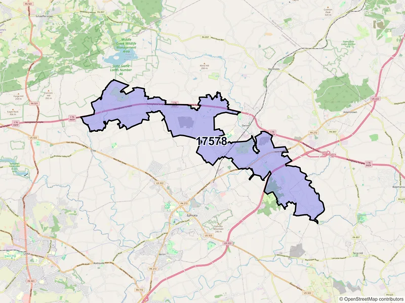 Map of ZIP Code 17578 — Stevens, PA