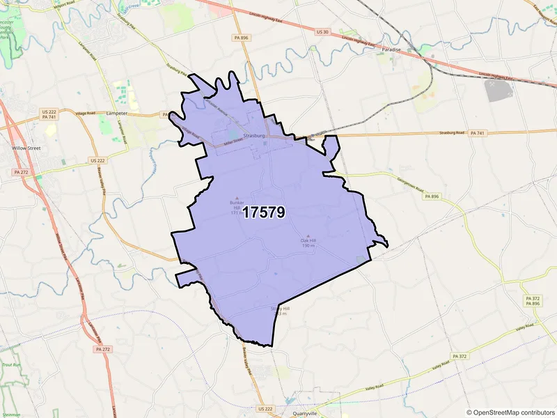Map of ZIP Code 17579 — Strasburg, PA
