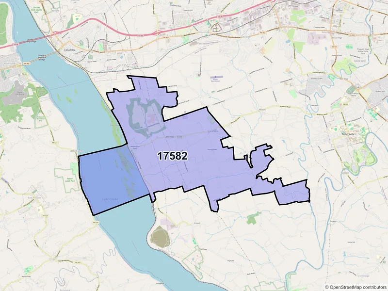 Map of ZIP Code 17582 — Washington Boro, PA