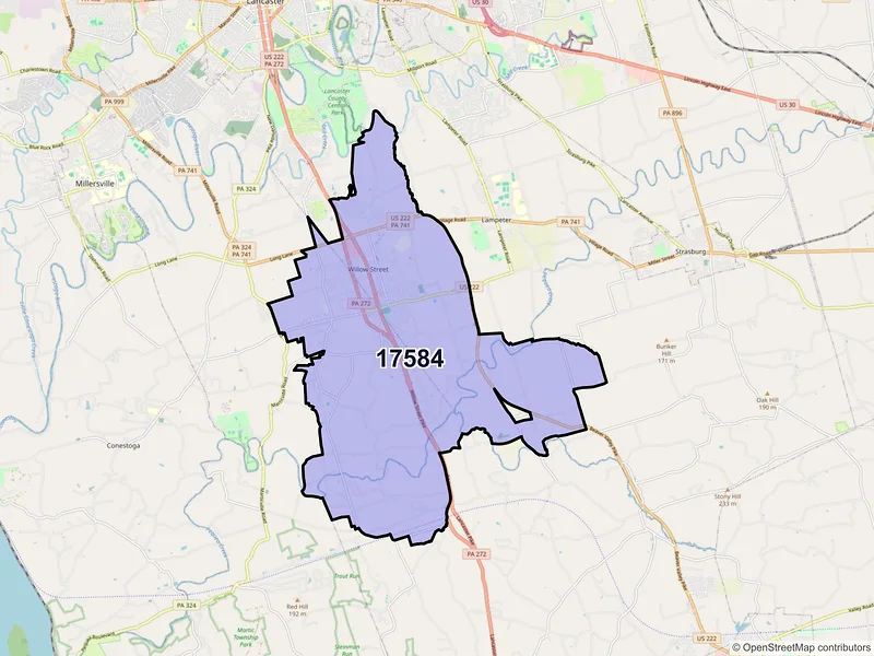Map of ZIP Code 17584 — Willow Street, PA