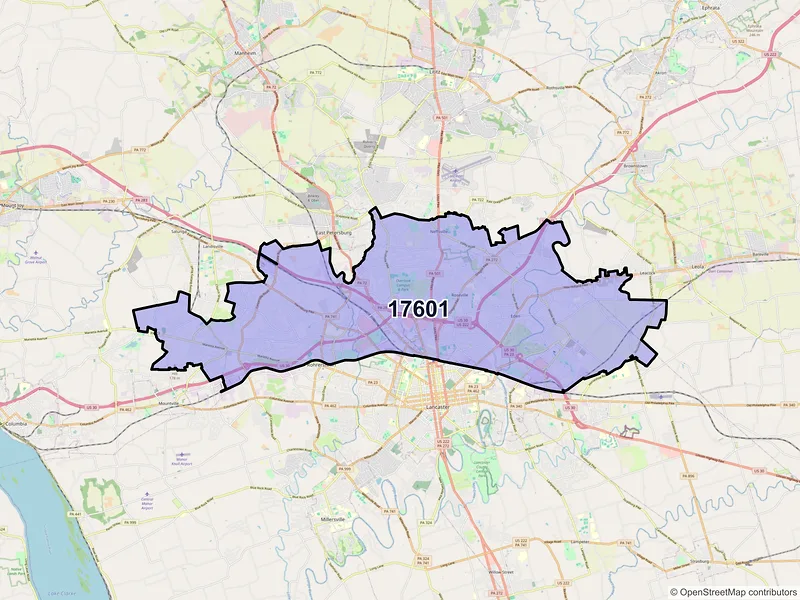 Map of ZIP Code 17601 — Lancaster, PA