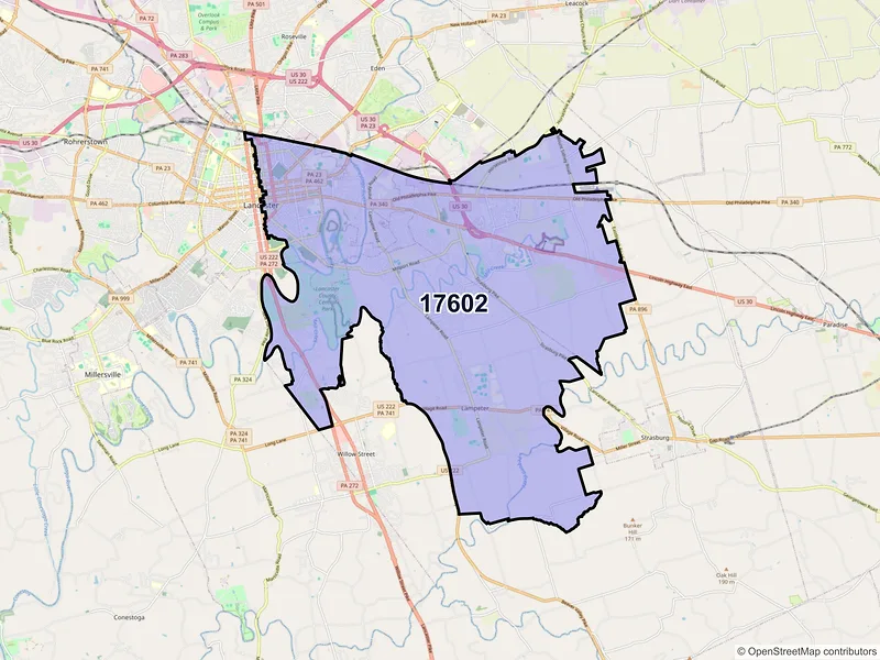 Map of ZIP Code 17602 — Lancaster, PA