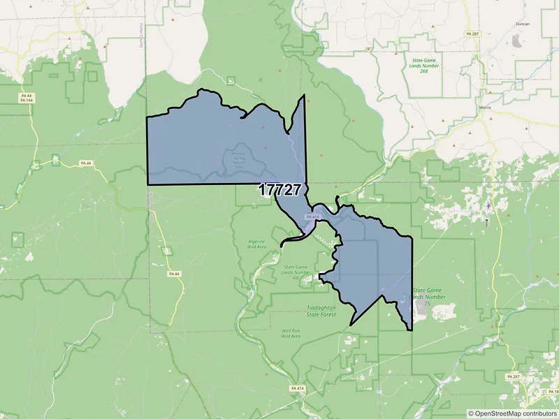 Map of ZIP Code 17727 — Cedar Run, PA