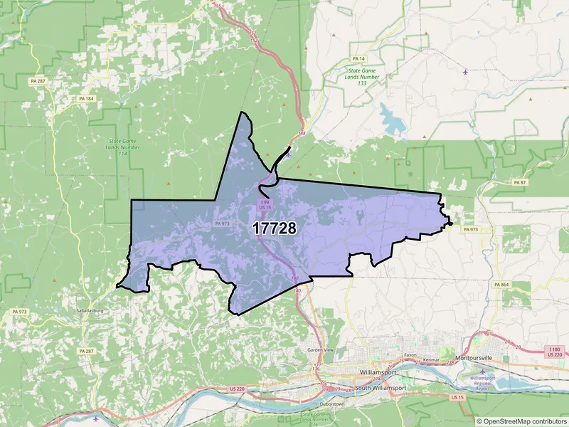 Map of Cogan Station, Pennsylvania and ZIP codes