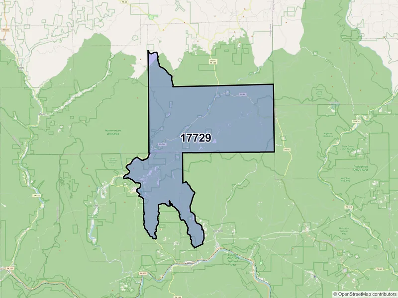 Map of ZIP Code 17729 — Cross Fork, PA