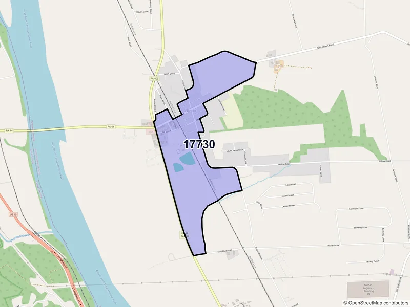 Map of Dewart, Pennsylvania and ZIP codes