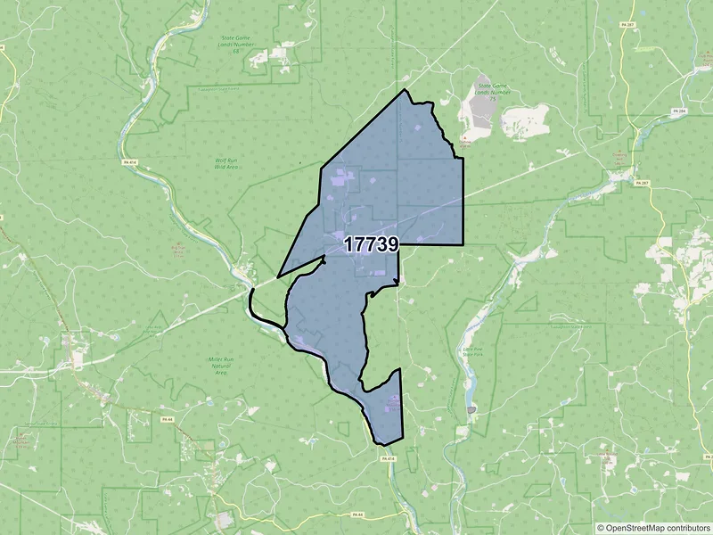 Map of ZIP Code 17739 — Jersey Mills, PA