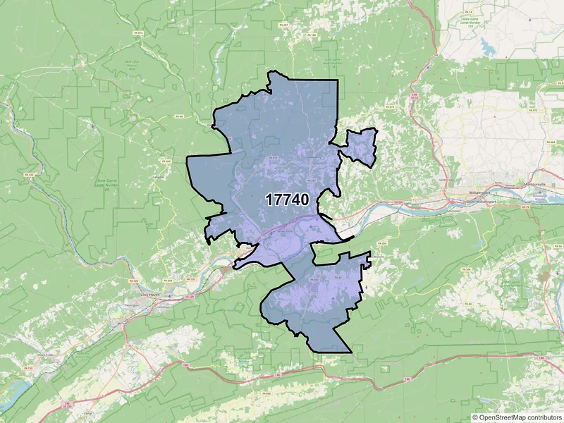 Map of ZIP Code 17740 — Jersey Shore, PA
