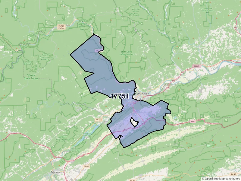 Map of ZIP Code 17751 — Mill Hall, PA