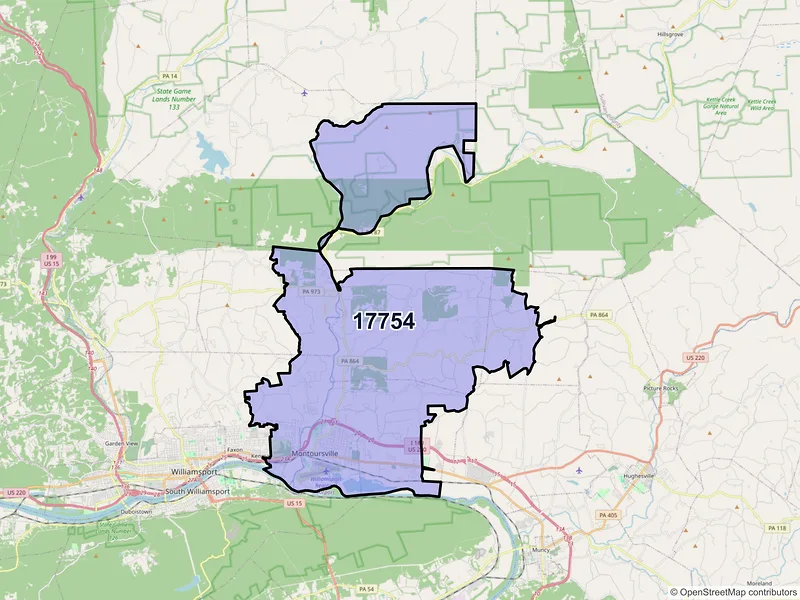 Map of Montoursville, Pennsylvania and ZIP codes