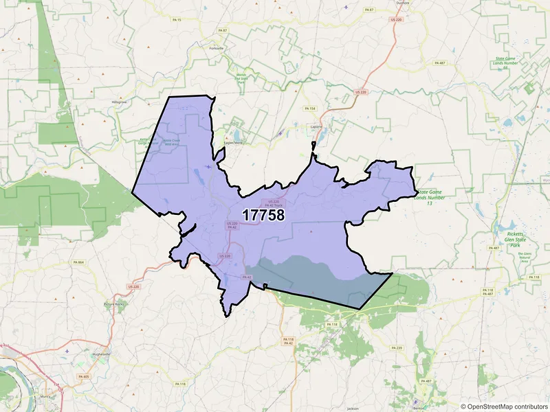 Map of ZIP Code 17758 — Muncy Valley, PA