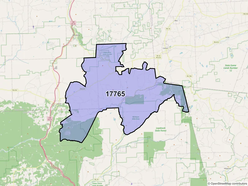 Map of Roaring Branch, Pennsylvania and ZIP codes