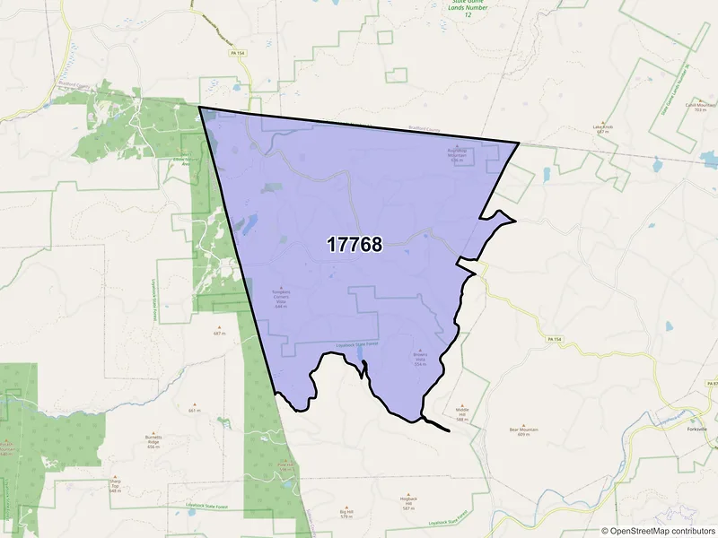 Map of ZIP Code 17768 — Shunk, PA