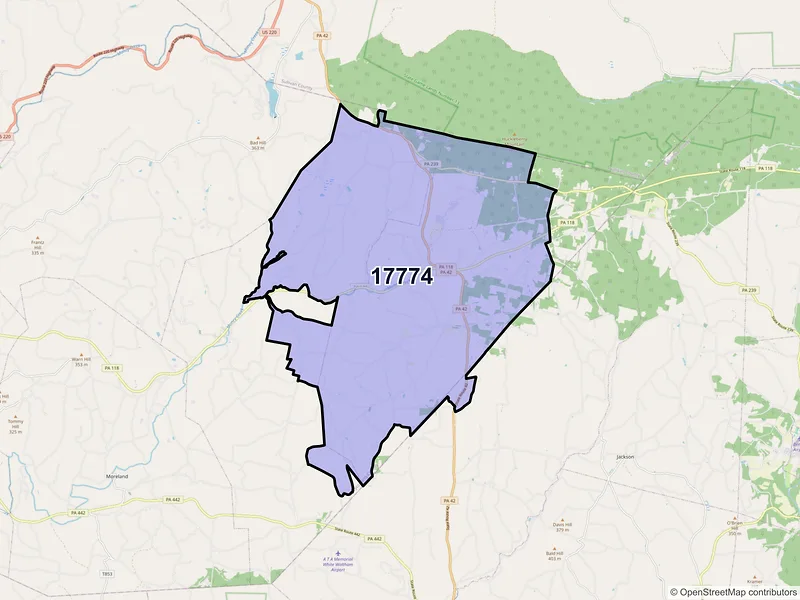 Map of ZIP Code 17774 — Unityville, PA