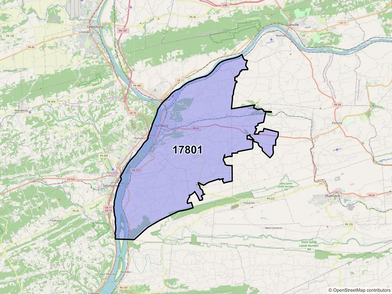 Map of ZIP Code 17801 — Sunbury, PA