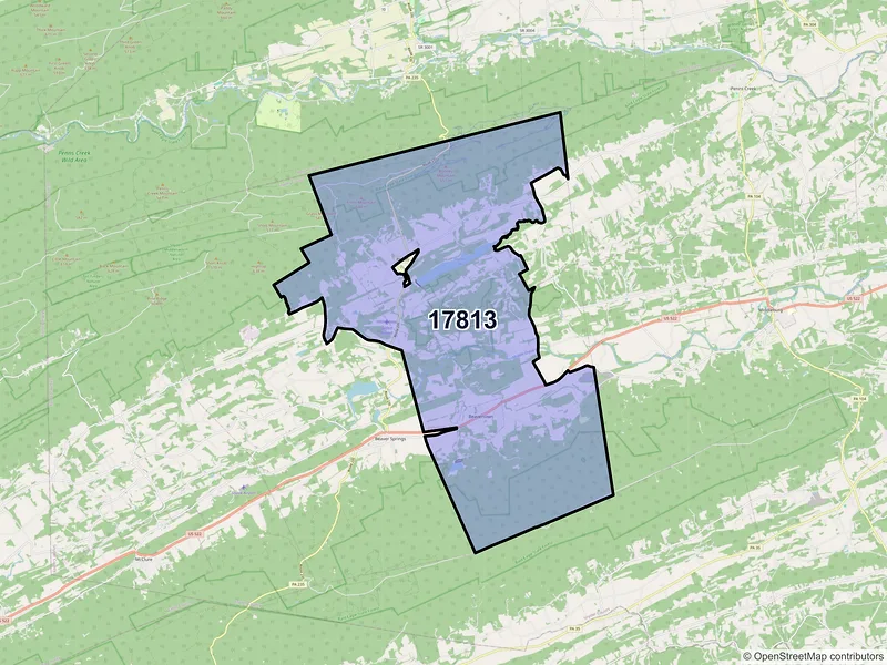 Map of ZIP Code 17813 — Beavertown, PA
