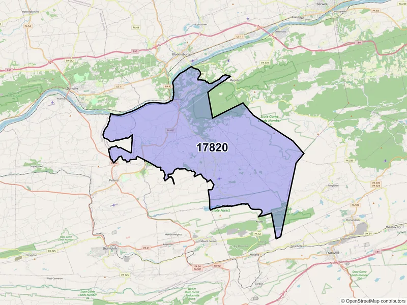 Map of ZIP Code 17820 — Catawissa, PA