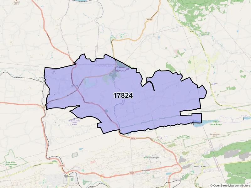 Map of ZIP Code 17824 — Elysburg, PA