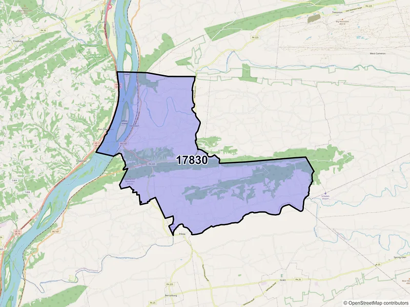Map of Herndon, Pennsylvania and ZIP codes