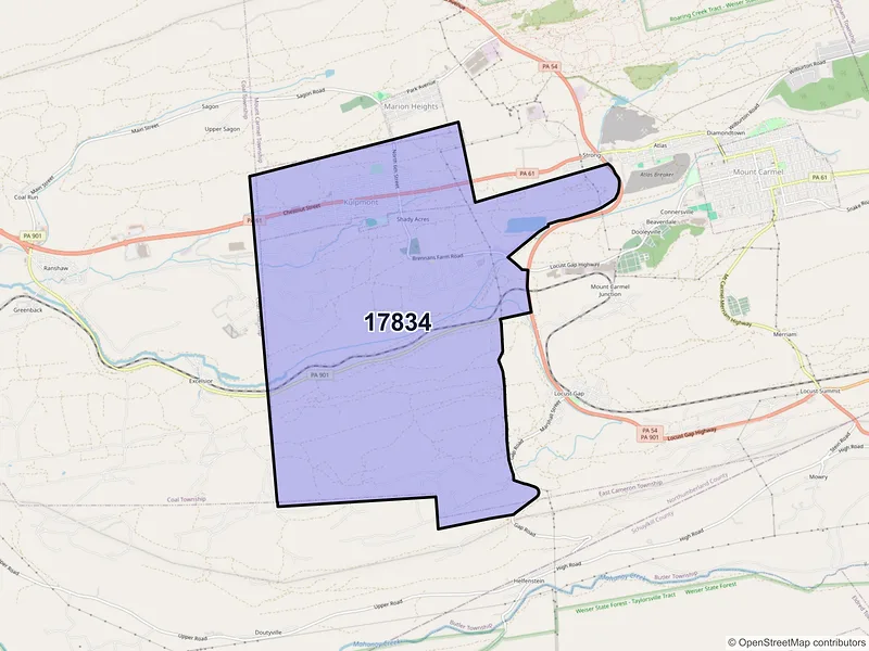 Map of Kulpmont, Pennsylvania and ZIP codes