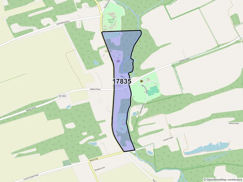 Map of Laurelton, Pennsylvania and ZIP codes