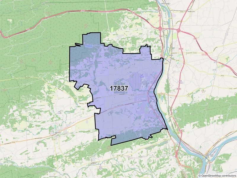 Map of Lewisburg, Pennsylvania and ZIP codes