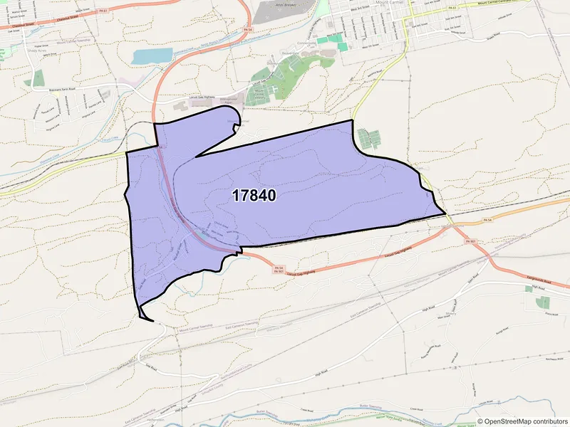 Map of ZIP Code 17840 — Locust Gap, PA