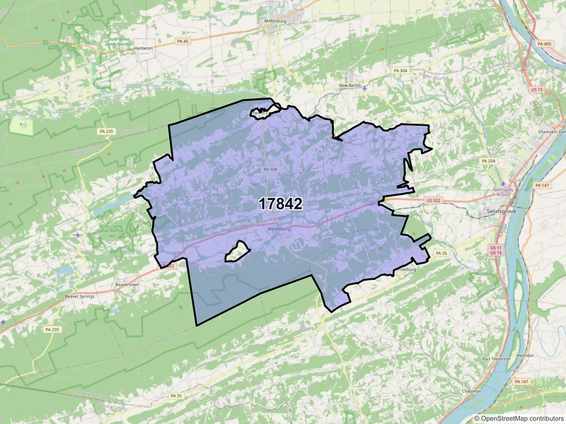 Map of ZIP Code 17842 — Middleburg, PA